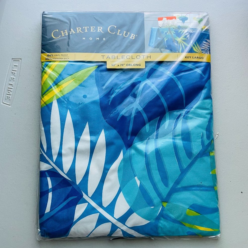 Charter Club Vynil Tablecloth Key Largo Tropical Print Oblong 25x70” NEW